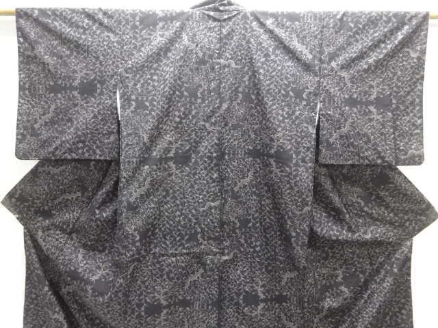  抽象枝葉模様織り出し本場泥大島紬着物(5マルキ)